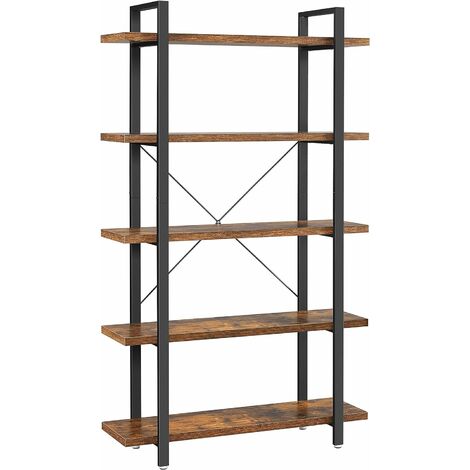 VASAGLE Bookshelf, 5-Layer Industrial Stable Bookcase, Storage Rack, Standing Shelf, Easy Assembly, Living Room, Bedroom, Office, Rustic Brown, by SONGMICS, LLS55BX