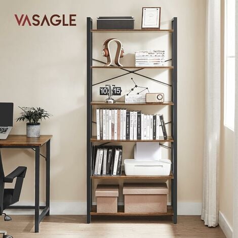 VASAGLE 4-Tier Bookshelf, Storage Rack with Steel Frame, 120 cm High, for Living Room, Office, Study, Hallway, Industrial Style, Rustic Brown and Black LLS60BX