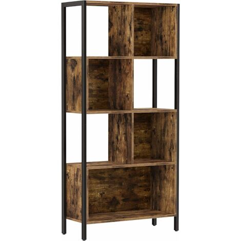 VASAGLE Bookshelf, Bookcase, Cube Storage Rack with Steel Frame, for Trinkets, Decors, Framed Pictures, Living Room, Home Office, Industrial Style, Rustic Brown and Black by SONGMICS LBC027B01 - Rustic Brown and Black