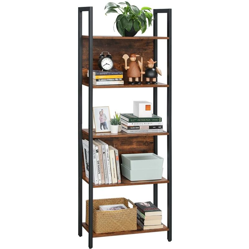 VASAGLE Bookshelf, Storage Shelf, Kitchen Shelf with 5 Shelves, Stable Steel Structure, for Living Room, Entryway, Hallway, Office, Industrial Style,