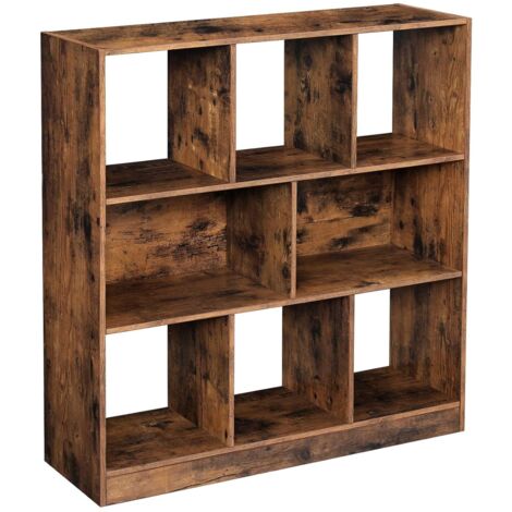 VASAGLE Bücherregal, Standregal aus Holz mit offenen Fächern, Vitrine für Wohnzimmer, Schlafzimmer, Kinderzimmer und Büro, 97,5 x 30 x 100 cm (L x B x H), Vintage, Dunkelbraun by SONGMICS LBC52BX - Rustic Brown