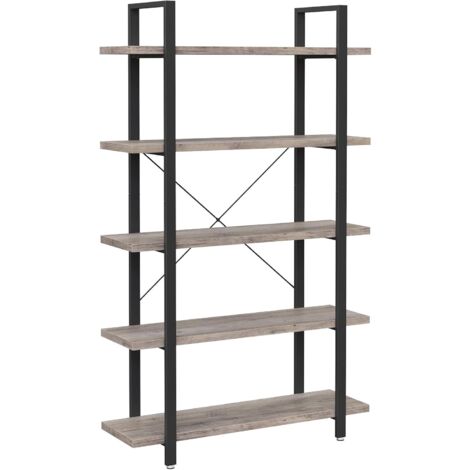 VASAGLE Bücherregal, stabiles Standregal mit 5 Regalebenen, Wohnzimmerregal im Industrie-Design, einfacher Aufbau, Wohnzimmer, Schlafzimmer, Büro, Greige-schwarz von SONGMICS LLS055B02 - Büro, Greige-schwarz