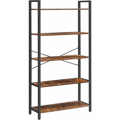 VASAGLE Bücherregal, Standregal, Aufbewahrungsregal mit 5 Ebenen, Industrie-Design, für Wohnzimmer, Büro, Arbeitszimmer und Flur, Stahlgestell, Holzspanplatten, vintagebraun-schwarz, von SONGMICS LLS081B01 - vintagebraun-schwarz