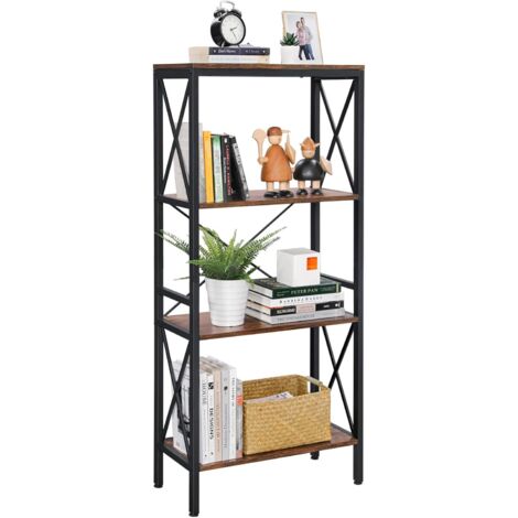 VASAGLE Bücherregal, Standregal, Leiterregal, Küchenregal mit 4 offenen Regalebenen, Flur, Küche, Büro, stabiles Stahlgestell, Industrie-Design, vintagebraun-schwarz by SONGMICS LLS030B01 - Rustic Brown and Black