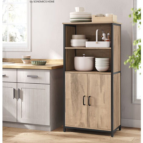 Vasagle – Buffet de cuisine 60 x 35 x 124,5 cm – 2 compartiments ouverts et 1 fermé – Acier robuste et panneau d’aggloméré – Couleur chêne marron, noir
