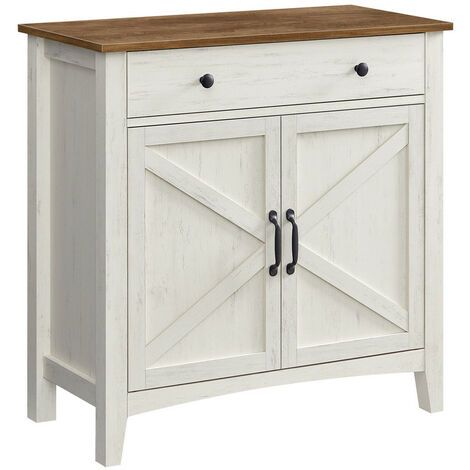 Vasagle – Buffet de rangement 80x40x80 cm – Étagère réglable 5 hauteurs – Tiroir spacieux – Panneau MDF blanc rustique et marron miel – Style campagne