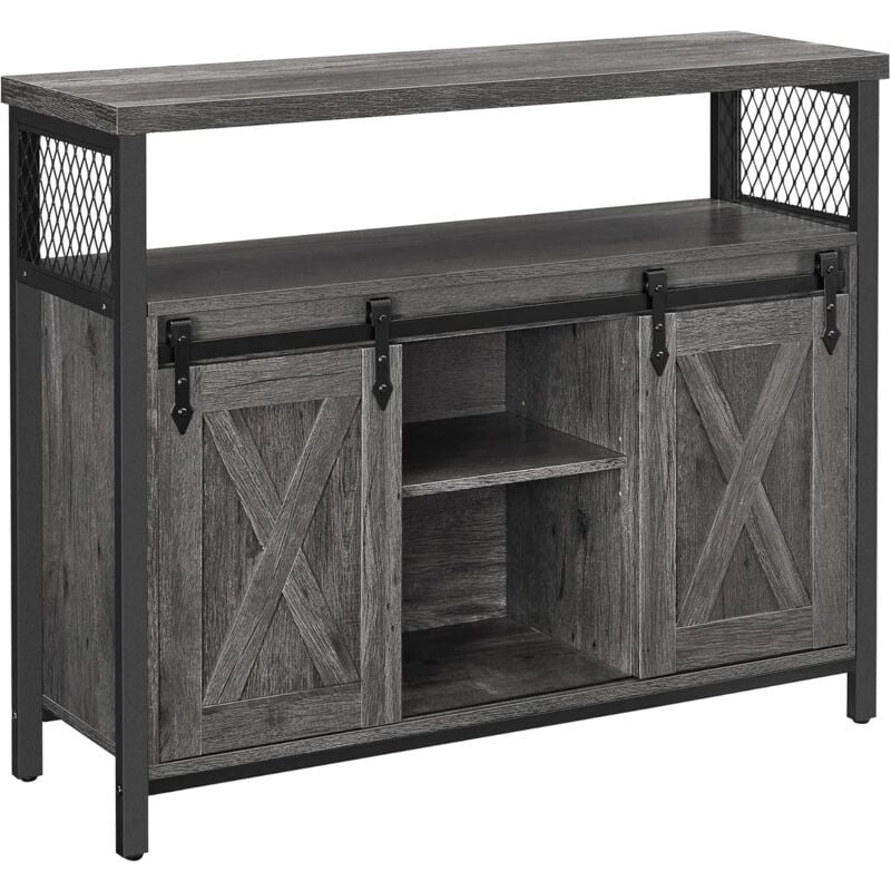 Buffet avec 2 Portes Coulissantes, 100 x 33 x 80 cm, Étagères Réglables, Style Industriel, Gris Anthracite et Noir
