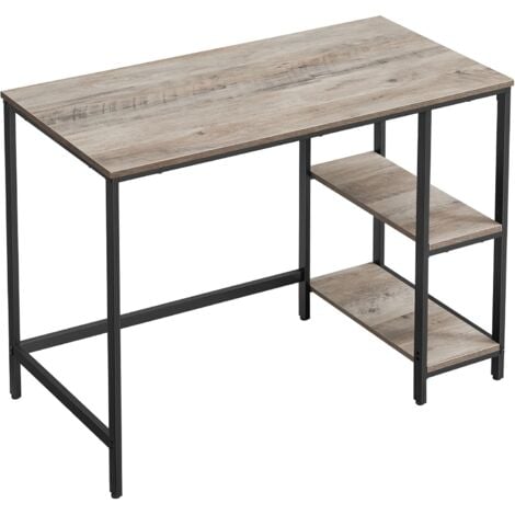 VASAGLE Bureau avec Rangement, Table d’Ordinateur, avec 2 Étagères Réversibles, Poste de Travail, pour Télétravail, Salon, Cadre en Acier, Style Industriel, Grège