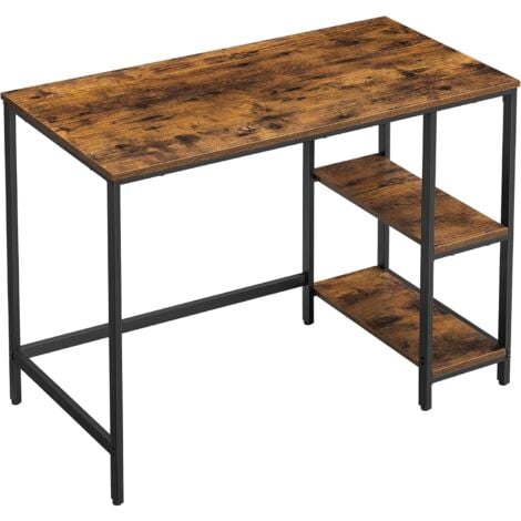 VASAGLE Bureau avec Rangement, Table d’Ordinateur, avec 2 Étagères Réversibles, Poste de Travail, pour Télétravail, Salon, Cadre en Acier, Style Industriel, Marron