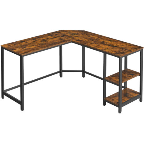 Vasagle – Bureau d'angle en L avec rangement – Plateau 138x138cm – Étagères pour télétravail – Style industriel marron – Facile à assembler