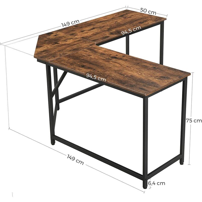 Vasagle Bureau D Angle Table En Forme De L Pour Travailler Et Reviser Bureau A Domicile Gain D Espace Montage Facile Style Industriel Marron Rustique Par Songmics Lwd73x
