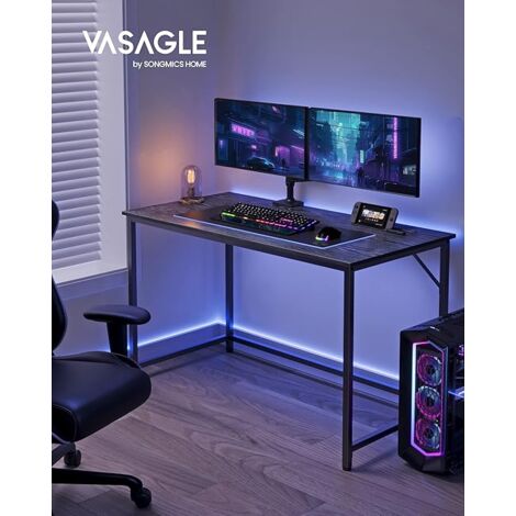 Vasagle – Bureau droit 120 x 60 x 75 cm en métal noir – Panneau d’aggloméré robuste – Capacité de charge 50 kg – Assemblage simple et pieds réglables
