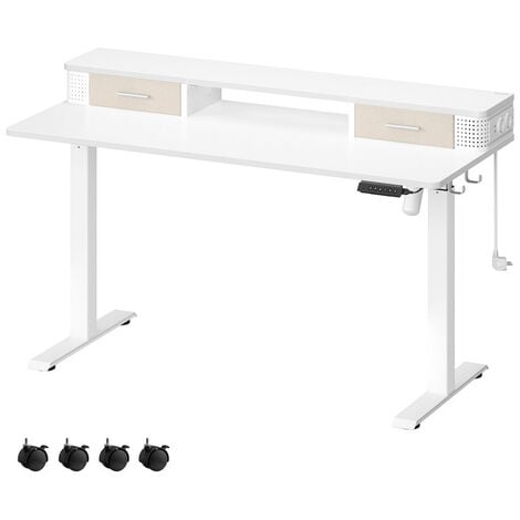 VASAGLE Bureau Électrique Réglable en Hauteur, Bureau Assis-debout, Table, 60 x 140 x (72-120) cm, Réglable en Continu, Support pour Écran, Crochet, Fonction Mémoire, Blanc Nuage