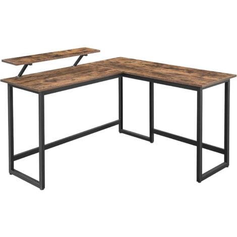 VASAGLE Bureau en forme de L, Table d’angle avec support d’écran, pour étudier, jouer, travailler, gain d’espace, pieds réglables, cadre métallique, assemblage facile, Marron