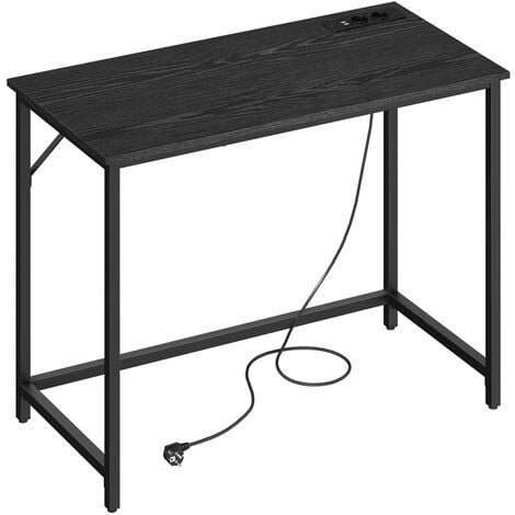 VASAGLE Bureau Informatique Lumières LED, Multiprises Intégrées, Bureau Gaming, Poste Travail, 50 x 100 x 76 cm, Peu Encombrant, pour Bureau, Chambre, Noir Boisé et Noir d'Encre