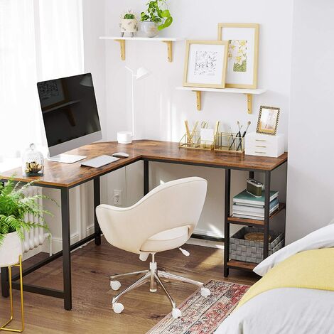 VASAGLE Bureau Informatique, Table d'angle, Bureau Poste de Travail, avec Étagère de Rangement, Table Informatique pour Maison et Bureau, Montage Facile, 138 x 138 x 75 cm Brun Rustique par SONGMICS LWD72X - Rustic Brown and Black