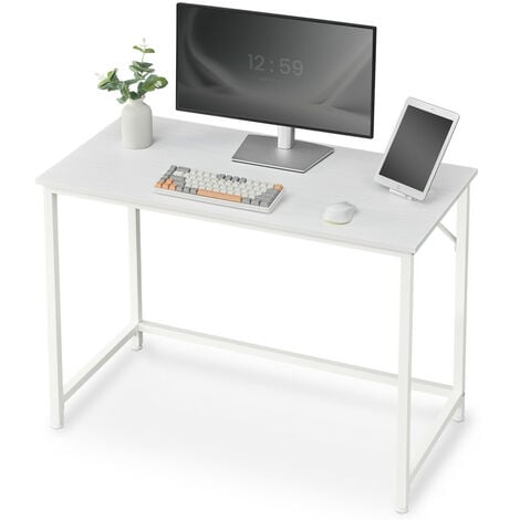 VASAGLE Bureau, Table, Poste de travail, petite taille, 100 x 50 x 75 cm, pour bureau, salon, chambre, assemblage simple, métal, style industriel, Blanc