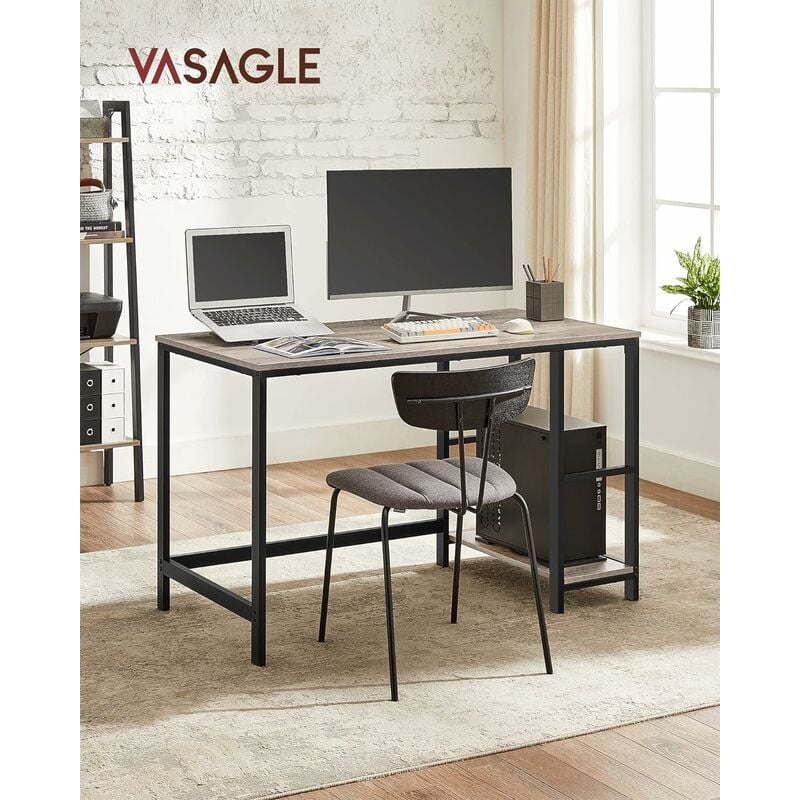 Vasagle - Bureau informatique, Table d'étude, avec étagère à 2 niveaux à gauche ou à droit, pour bureau, salon, cadre en métal, style industriel,