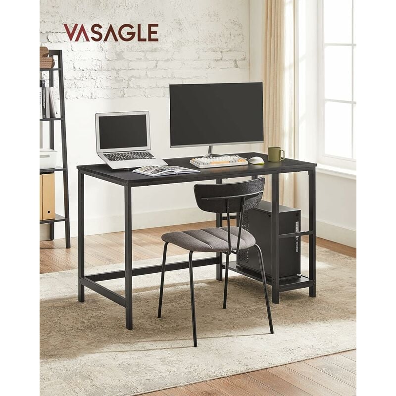 VASAGLE Bureau informatique, Table d’étude, avec étagère à 2 niveaux à  gauche ou à droit, pour bureau, salon, cadre en métal, style industriel,  Marron