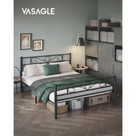 Vasagle – Cadre de lit 160 x 200 avec sommier métal – Lit 2 personnes – Structure robuste en métal – Montage facile – Hauteur de rangement 26 cm