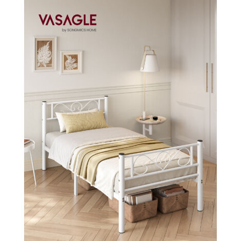 Vasagle – Lit simple 90 x 190 en métal blanc – Sommier inclus – Montage facile – Supporte jusqu'à 220 kg – Pour petits espaces et chambres d'amis - LIT 90 X