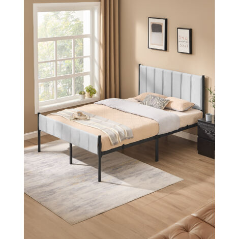 Vasagle – Cadre de lit double 140 x 190 cm – Tête de lit rembourrée en mousse – Acier laqué – Supporte jusqu'à 500 kg – Montage facile – Gris tourterelle
