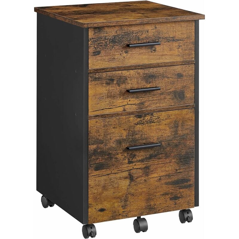 vasagle - caisson bureau 3 tiroirs, avec 2 tiroirs en tissu, 1 tiroir en bois, table de chevet, petit meuble de rangement avec roulettes, pour