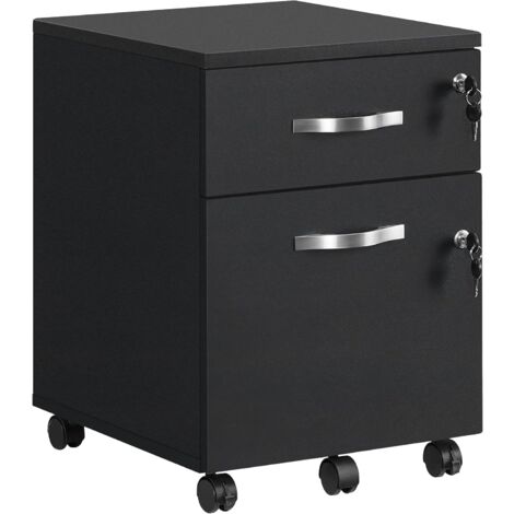 Vasagle – Caisson de bureau à roulettes noir – Verrouillable avec 2 tiroirs – Dimensions 40x44x54,5 cm – Charge max 50 kg – Barre de suspension A4