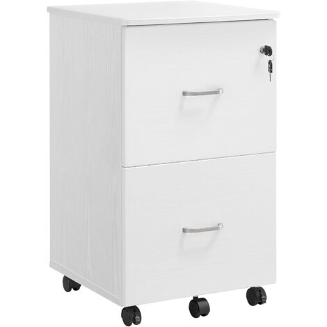Vasagle – Caisson de bureau mobile avec serrure et 2 tiroirs – Roulettes verrouillables – Panneau MDF blanc – Dimensions 45 x 43 x 72 cm – LCD027W46