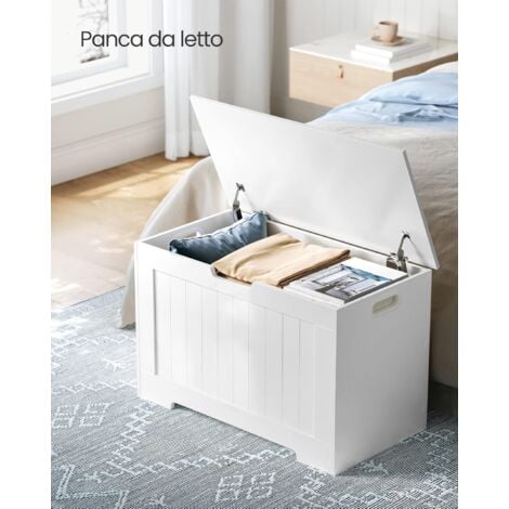 VASAGLE Cassapanca di Stoccaggio, Panca con 2 Cerniere di Sicurezza, Panca Porta Scarpe, Stile Moderno, 40 x 76 x 48 cm, per Corridoio, Camera da Letto, Soggiorno, Bianco
