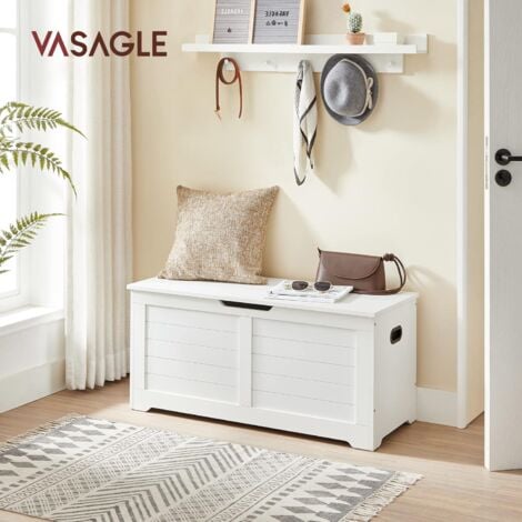 VASAGLE Cassapanca, Panca Portaoggetti, Pouf Organizzatore con 2 Cerniere di Sicurezza, Scarpiera, Stile Moderno, 40 x 100 x 46 cm, per Corridoio, Camera da Letto, Soggiorno, Bianco Opaco da SONGMICS