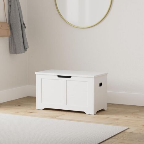 VASAGLE Cassapanca, Panca Portaoggetti, Pouf Organizzatore con 2 Cerniere di Sicurezza, Scarpiera, Stile Rustico, 40 x 80 x 46 cm, per Corridoio, Camera da Letto, Soggiorno, Bianco Nuvola