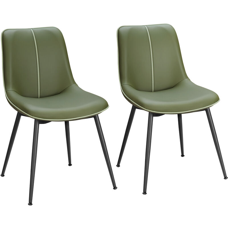 Vasagle - Chaise de Salle à Manger, Lot de 2, Chaise de Cuisine, Assise Rembourrée, Surface en pu, Pieds en Acier Réglables, Dossier Courbé, pour