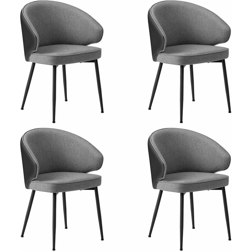 vasagle - chaise de salle à manger, lot de 4, chaise de cuisine, siège rembourré, en tissu coton-lin, fauteuil de salon, pieds en métal, moderne,