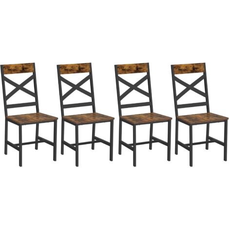 Vasagle – Lot de 4 chaises de salle à manger – Cadre en acier – Ergonomiques – Marron rustique et noir – Pour salon et cuisine