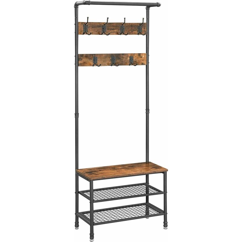 Vasagle Coat Rack Stand With Bench Hall Tree Shoe Rack With 2 Mesh Shelves Hallway Living Room Metal Easy Assembly Industrial Design Rustic Brown By Songmics Hsr37bx