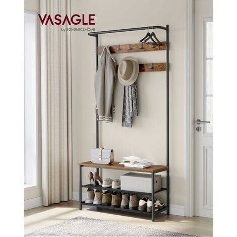 Costway Wooden Coat Rack Stand Entryway Hall Tree 2 Adjustable Height w/ 8  Hooks Brown