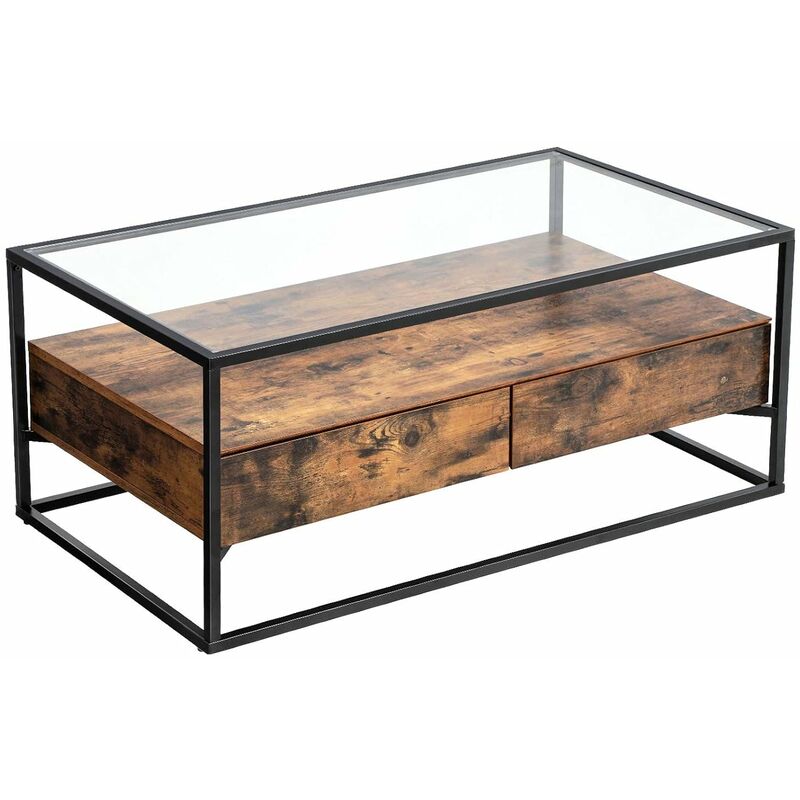 Vasagle Coffee Table Tempered Glass Top With 2 Drawers And Rustic Shelf Industrial Tea In Living Room Lounge Stable Iron Frame Brown By Mics Lct31bx - Coffee Table With Glass Top And Drawers Vasagle Coffee Table Tempered Glass Top With 2 Drawers And Rustic Shelf Industrial Tea In Living Room Lounge Stable Iron Frame Brown By Mics Lct31bx - Coffee Table With Glass Top And Drawers