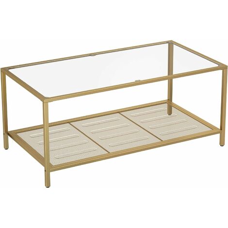 main image of "VASAGLE Coffee Table with Tempered Glass Top and Mesh Shelf, Cocktail Table with Stable Steel Frame, for Living Room"