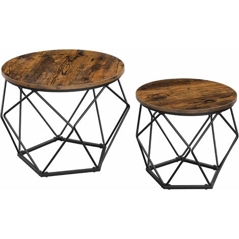 VASAGLE Coffee Tables, Set of 2 Side Tables, Robust Steel Frame, for Living Room, Bedroom, Rustic Brown and Black by SONGMICS LET040B01