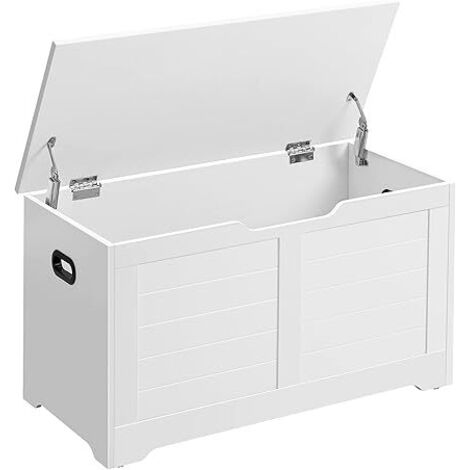 Vasagle – Coffre de rangement banc chaussures 40 x 80 x 46 cm – Charnières de sécurité – Panneau aggloméré blanc – Pour couloir, chambre, salon