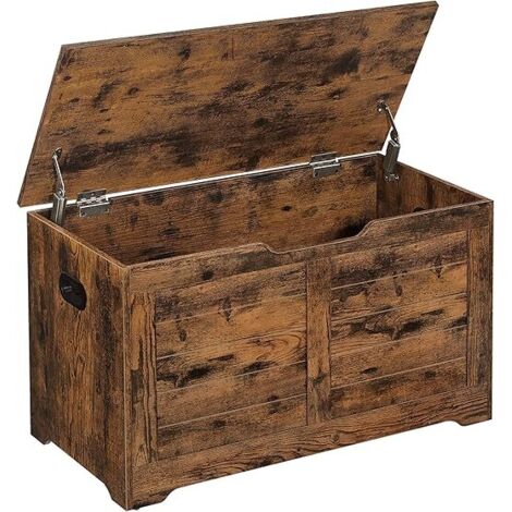 Vasagle – Coffre de rangement banc à chaussures 40 x 80 x 46 cm – Panneau d’aggloméré marron rustique – 2 charnières de sécurité pour usage sécurisé