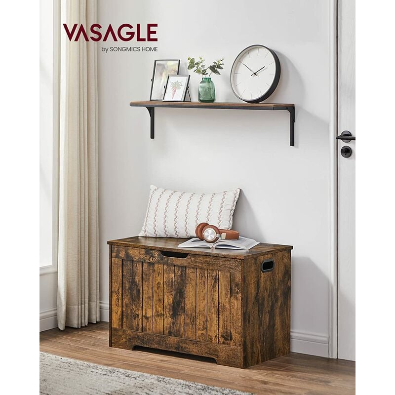 Coffre de Rangement, Banc Chaussures, Meuble Entrée, avec 2 Charnières de Sécurité, Style Rusitque, 40 x 76 x 48 cm, pour Couloir, Chambre, Salon,