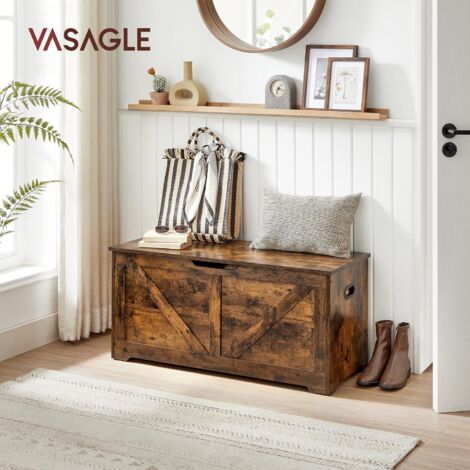 Vasagle – Coffre de rangement intérieur – Banc à chaussures avec charnières de sécurité – 100 x 40 x 46 cm – Panneau d’aggloméré marron rustique