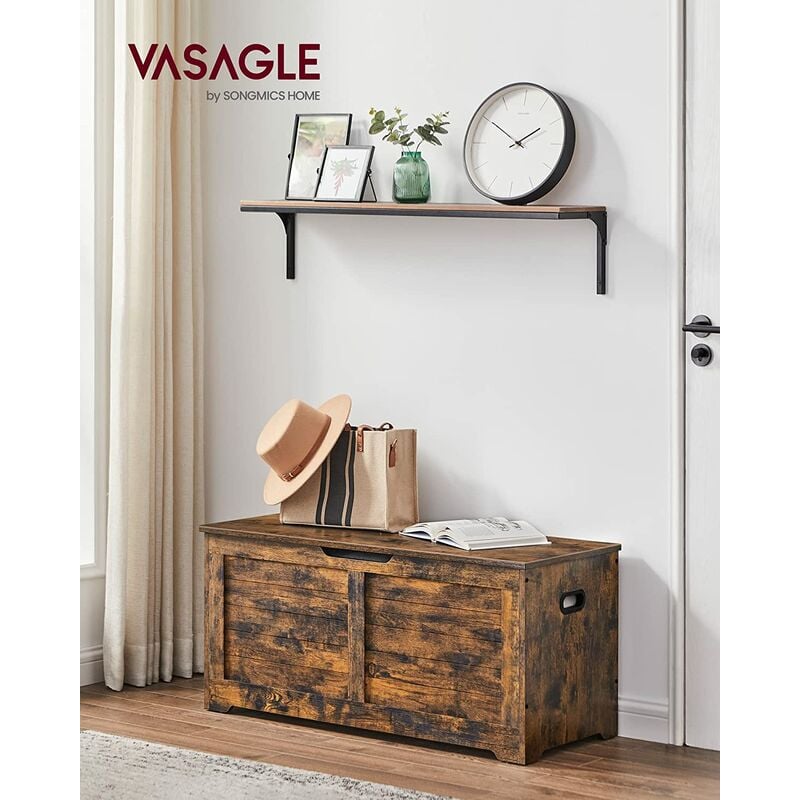 VASAGLE Coffre de Rangement, Banc Chaussures, Meuble pour Entrée, avec 2 Charnières de Sécurité, Style Rustique, 40 x 100 x 46 cm, pour Couloir,