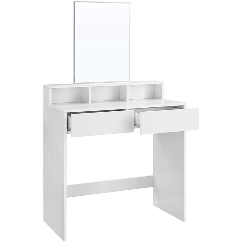 Songmics - Coiffeuse avec Miroir, 2 tiroirs, 3 Compartiments de Rangement, sans tabouret, 80 x 40 x 140 cm, Style Moderne, Blanc