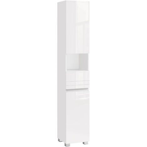 Vasagle – Colonne de salle de bain avec tiroir et étagères réglables – Dimensions 30 x 30 x 170 cm – Panneau MDF blanc – Rangement optimisé