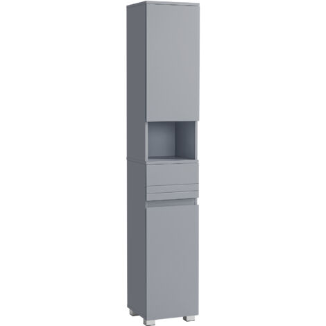 Vasagle – Colonne de salle de bain avec tiroir et étagères réglables – Dimensions 30 x 30 x 170 cm – Panneau MDF gris mystique – 6 compartiments