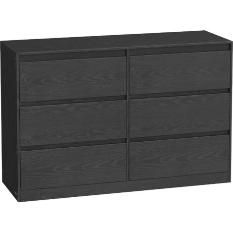Vasagle – Commode moderne 6 tiroirs 40 x 119,4 x 75 cm – Panneau aggloméré noir boisé – Montage simple avec dispositifs anti-basculement