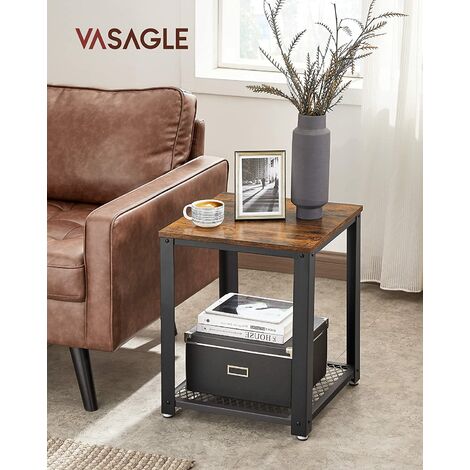 Stile Industriale Marrone Vintage e Nero LET066B01 VASAGLE Tavolino con Cassetto Mobiletto con Anta a Persiana e Struttura in Metallo Comodino Stretto di 30 cm per Piccoli Spazi